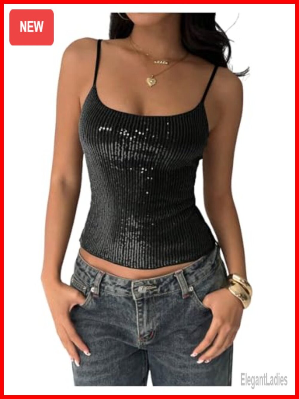 Sequin Sparkly Glitter Cami Crop Top Rave Concert Going Out Y2K